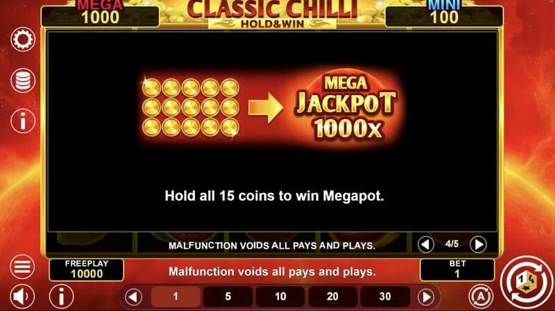 Classic Chilli Hold & Win - simbole ngjitëse në raundin e mbajtjes
